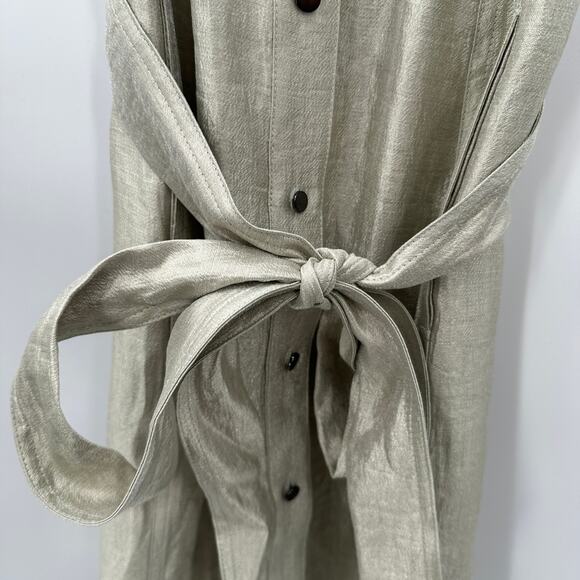 White House Black Market Metallic Gold Satin Button Down Dress // 4 Petite - Picture 7 of 10